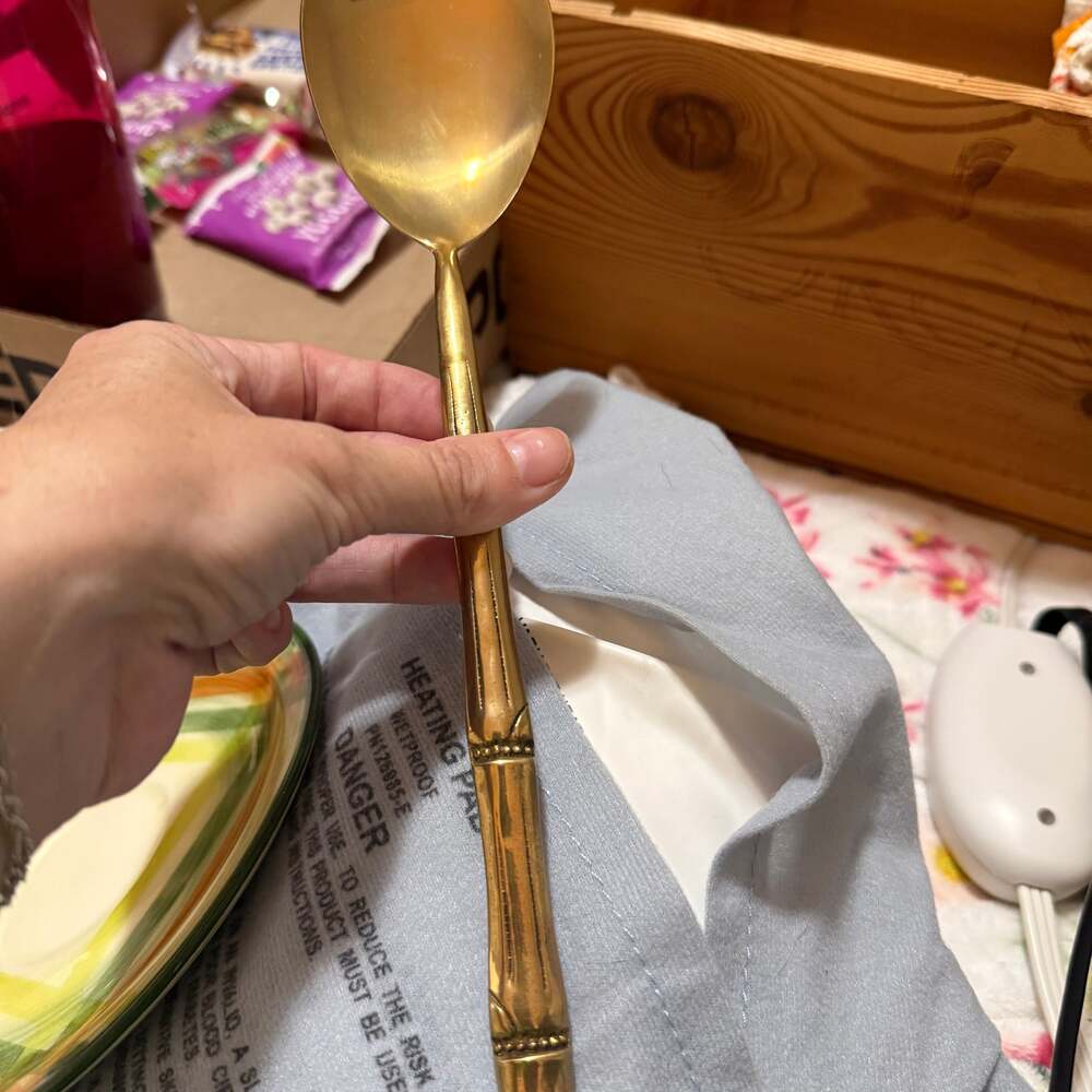 VTG Heavy Solid Brass Serving Spoon • India Mark • Bamboo Style Handle